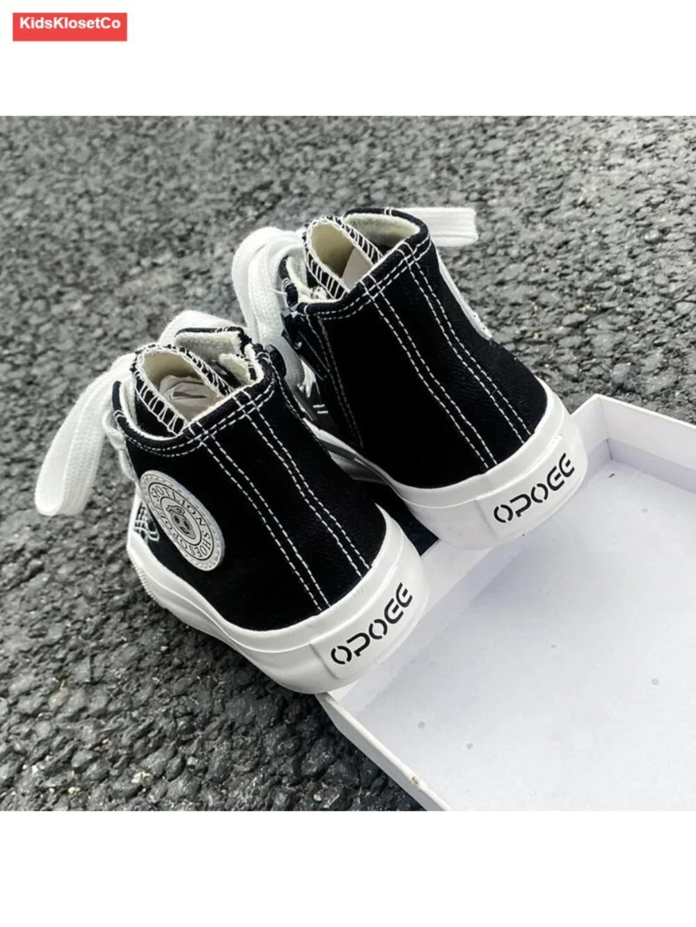 Kids High Top Zipper Canvas Sneakers Black White
